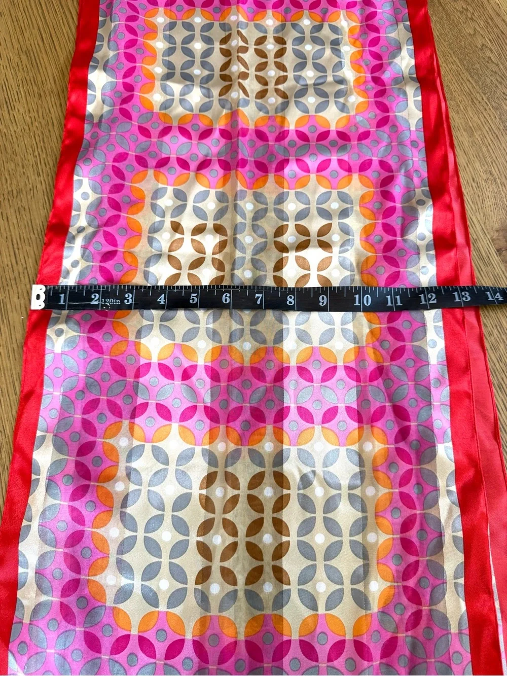 Vintage Geometric Silk Scarf Pink Orange Brown Gray 30” Long OS